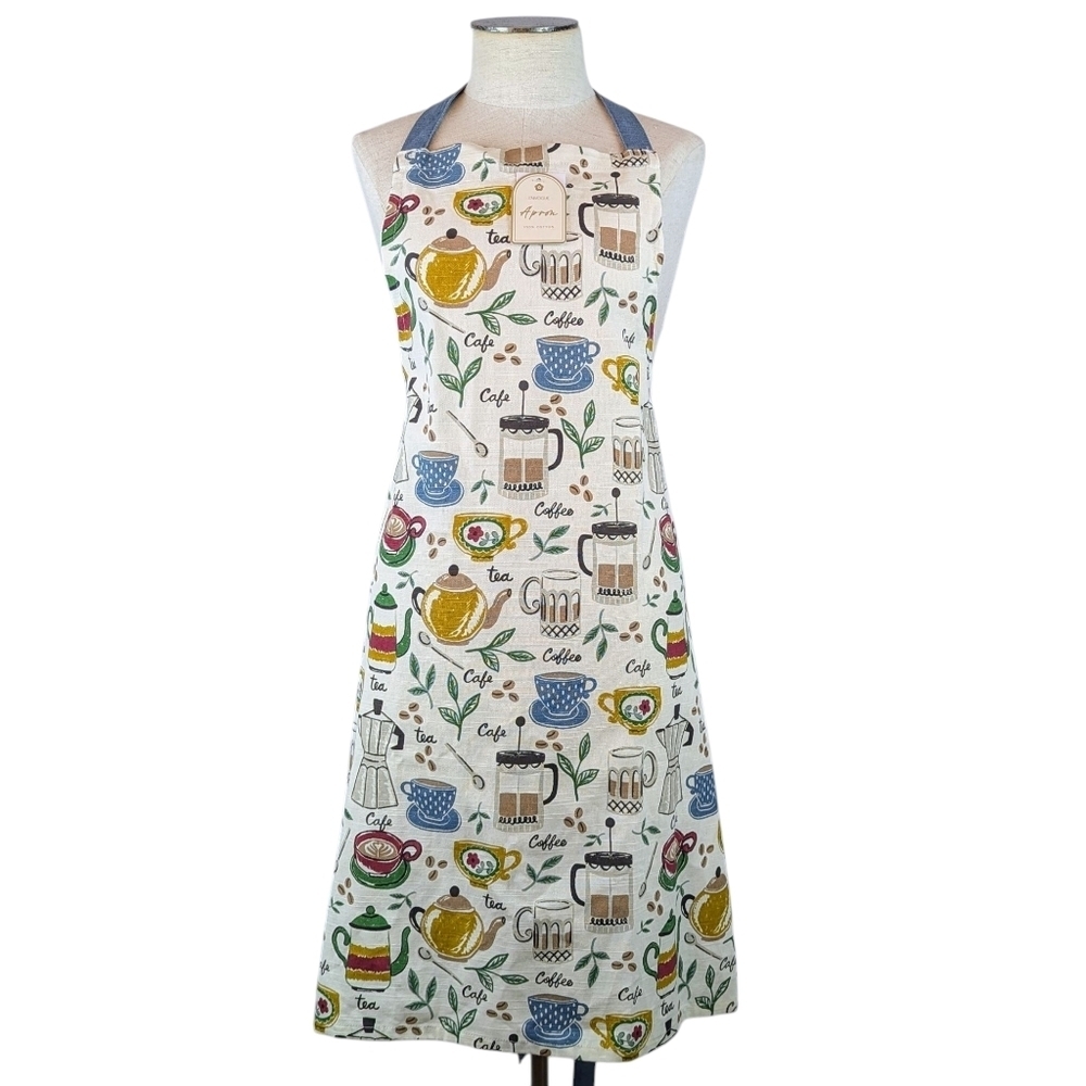 Apron Coffee & Tea Print 100% Cotton Multicolor Print One Size NWT - Picture 1 of 7